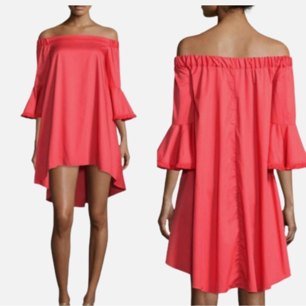 $398 N/Nicholas Red Bell Sleeve Off Shoulder High Low Cotton Mini Dress Vacation - Picture 3 of 13